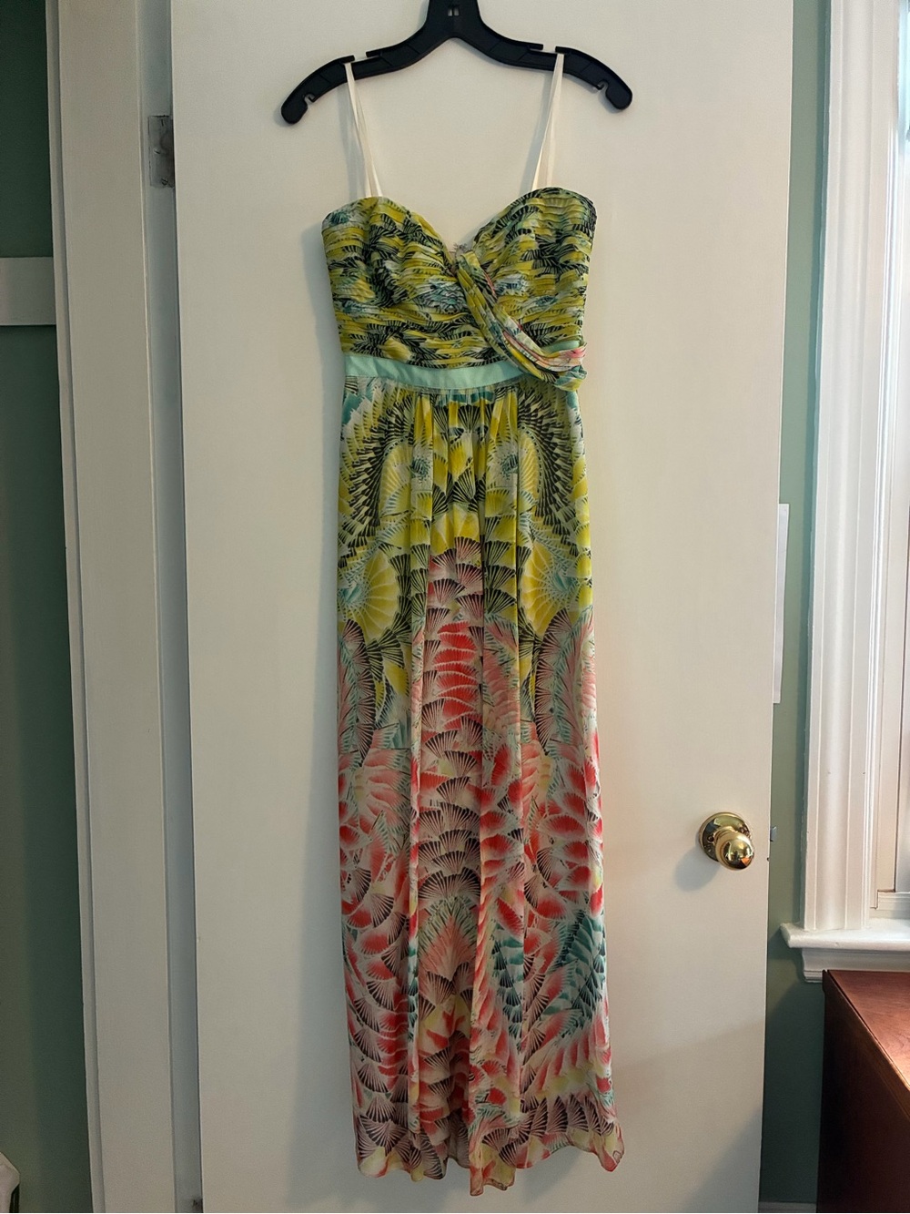 BCBGMaxazria Strapless Multi-Color Printed Maxi Dress